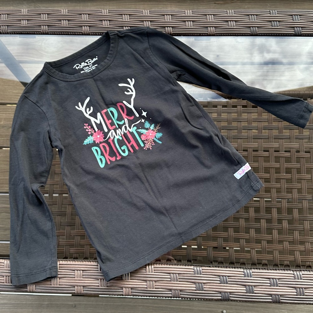 Rufflebutts Kids Merry and Bright Black Long Sleeve Shirt Size 4T